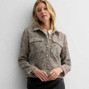 💙 2 for $40 - NWOT Nine West Cropped Button-Front Jacket Brown Herringbone (XL)